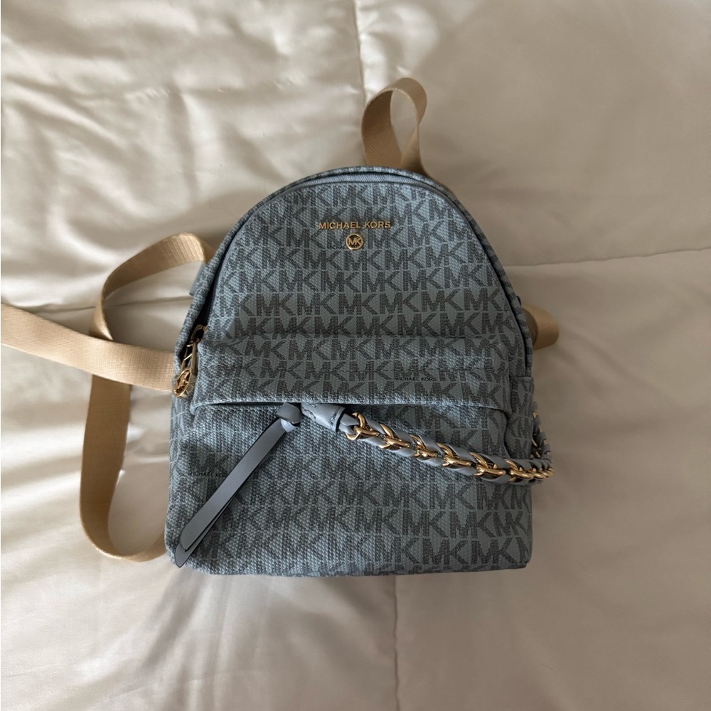 Michael Kors Blue and Tan Backpack